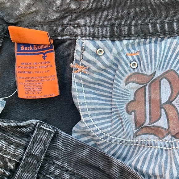 ROCK REVIVAL POLLY FLAIR BLACK SEQUIN JEANS 34 - Picture 8 of 10